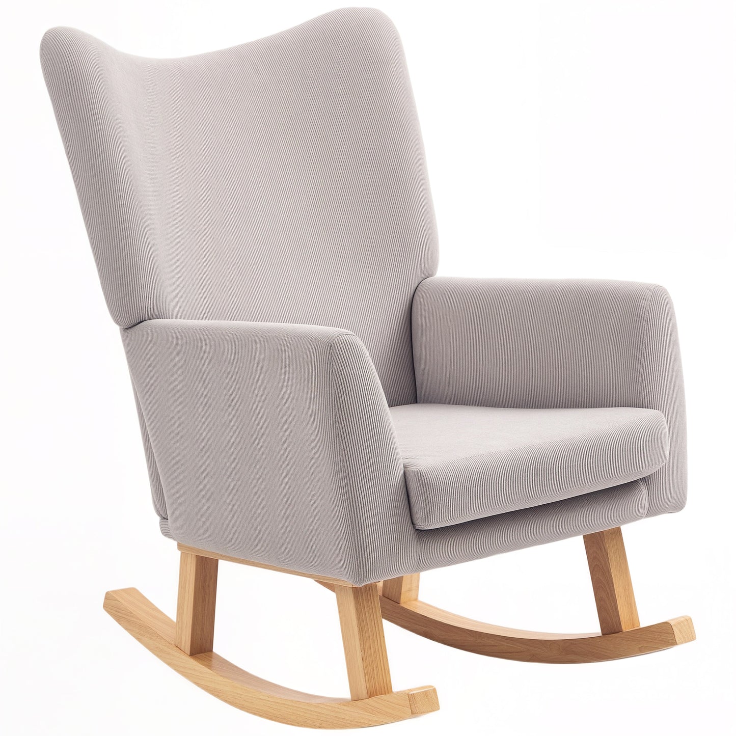 Schommelstoel – Relaxstoel – Fauteuil – Schommel-fauteuil – Loungestoel – Cordstof Bekleding – Rubberhouten Frame – Hoog Rugleuning – Zacht Schuim