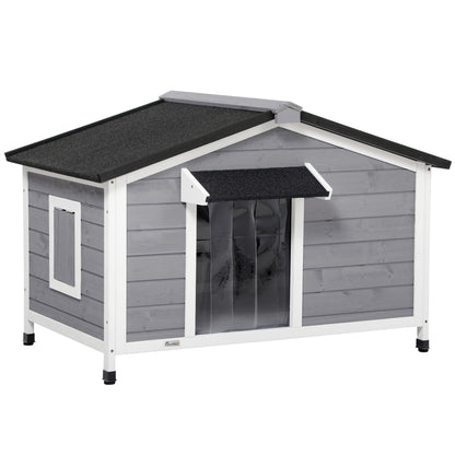 Hondenhok – Hondenhuis – Hondenkennel – Hondenverblijf – Hondenbench – Geïsoleerd Dak – Weerbestendig Dennenhout – 109x79x72 cm – Grijs