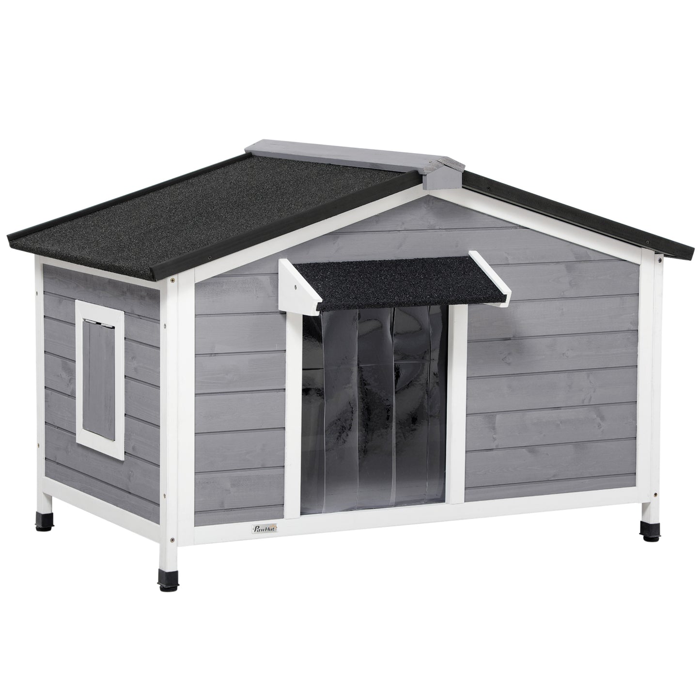 Hondenhok – Houten Hondenhuis – Hondenkot – Dierenhuis – Huisdierhuis – Weerbestendig Asfalt Dak – Verhoogd Op Pedestal – 109x79x72 cm – Grijs