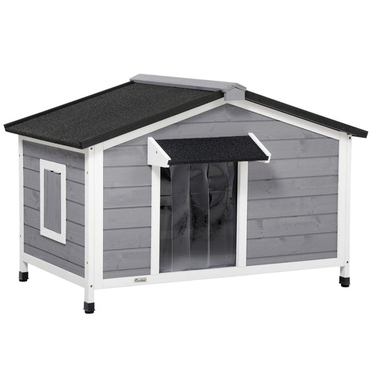 Hondenhok – Houten Hondenhuis – Hondenkot – Dierenhuis – Huisdierhuis – Weerbestendig Asfalt Dak – Verhoogd Op Pedestal – 109x79x72 cm – Grijs