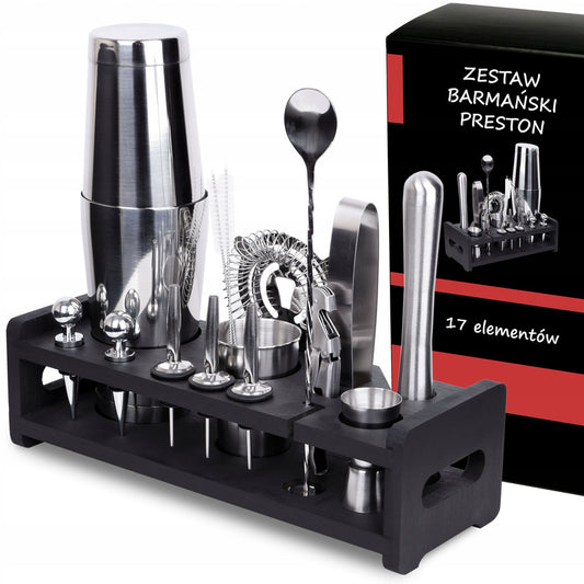 Bartender Set – Cocktailset – Shakerset – Cocktailshaker – Barset – 17-delig Roestvrij Staal – Inclusief Bamboe Opbergbasis
