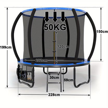 Buitentrampoline – Springtoestel – Trampolinespringen – Tuintrampoline – Ronde Trampoline – 228 cm Diameter – Veiligheidsnet & Roestvrijstalen Frame