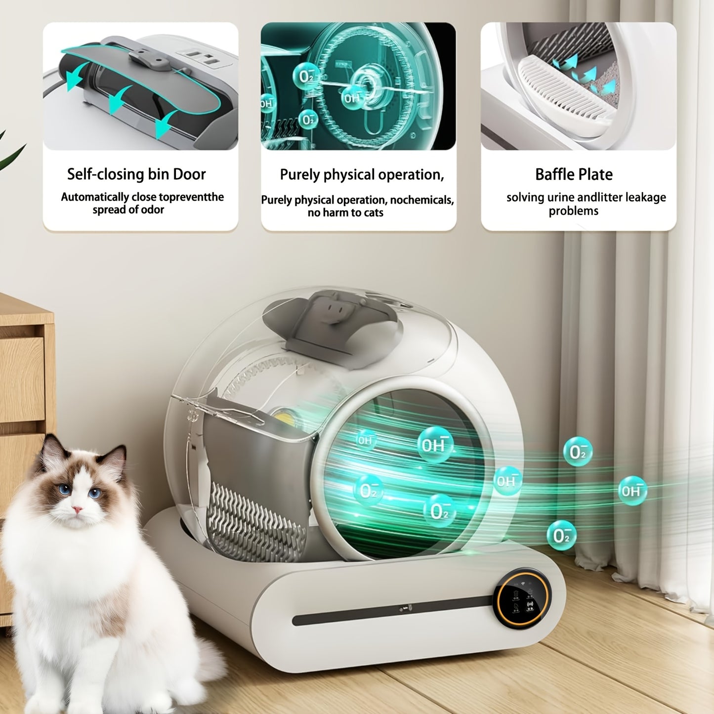 Zelfreinigende Kattenbak – Automatische Kattenbak – Zelfreinigend Kattenbak Toilet – Elektrische Kattenbak – XXL Kattenbak – Gesloten Design – Inclusief Zeef en Trappetjes – Anti Knelschade Mechanisme