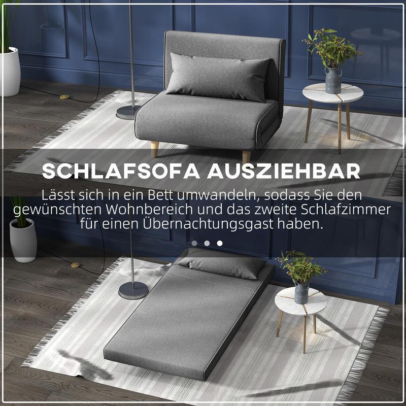 Easy-to-Assemble Modern Foldable Sleeper Sofa Bed - Adjustable Backrest Futon Couch with Thick 25D Foam, Space-Saving Scandinavian Design in Gray (-Like) & Pine Wood Legs for Small Apartments, Living Room, Bedroom, Office