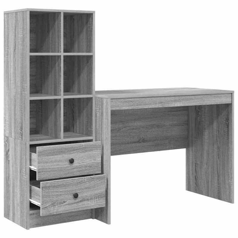 Bureau – Bureautafel – Computerbureau – Schrijftafel – Werktafel – Grijs – Eikenhout – 100 x 50 x 76 cm – Met Opberglades – Stevig En Stijlvol Design
