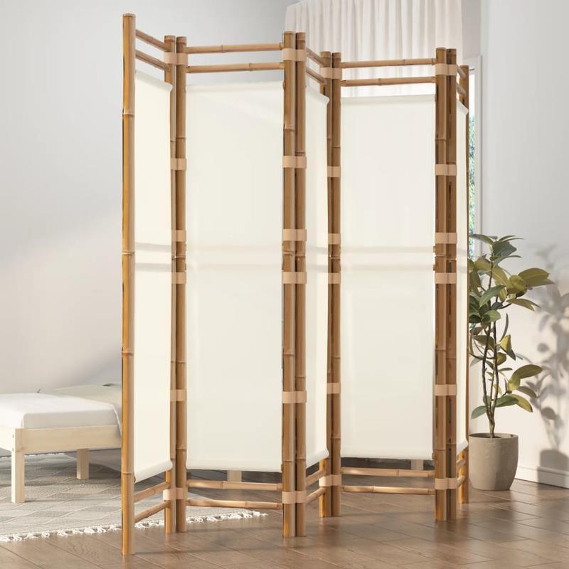Bamboescherm – Vouwdeur – Tuinscherm – Kamerscherm – Scheidingswand – Crèmekleurig Canvas – 200 cm Breed – Natuurlijk Bamboe & Stevig Canvas
