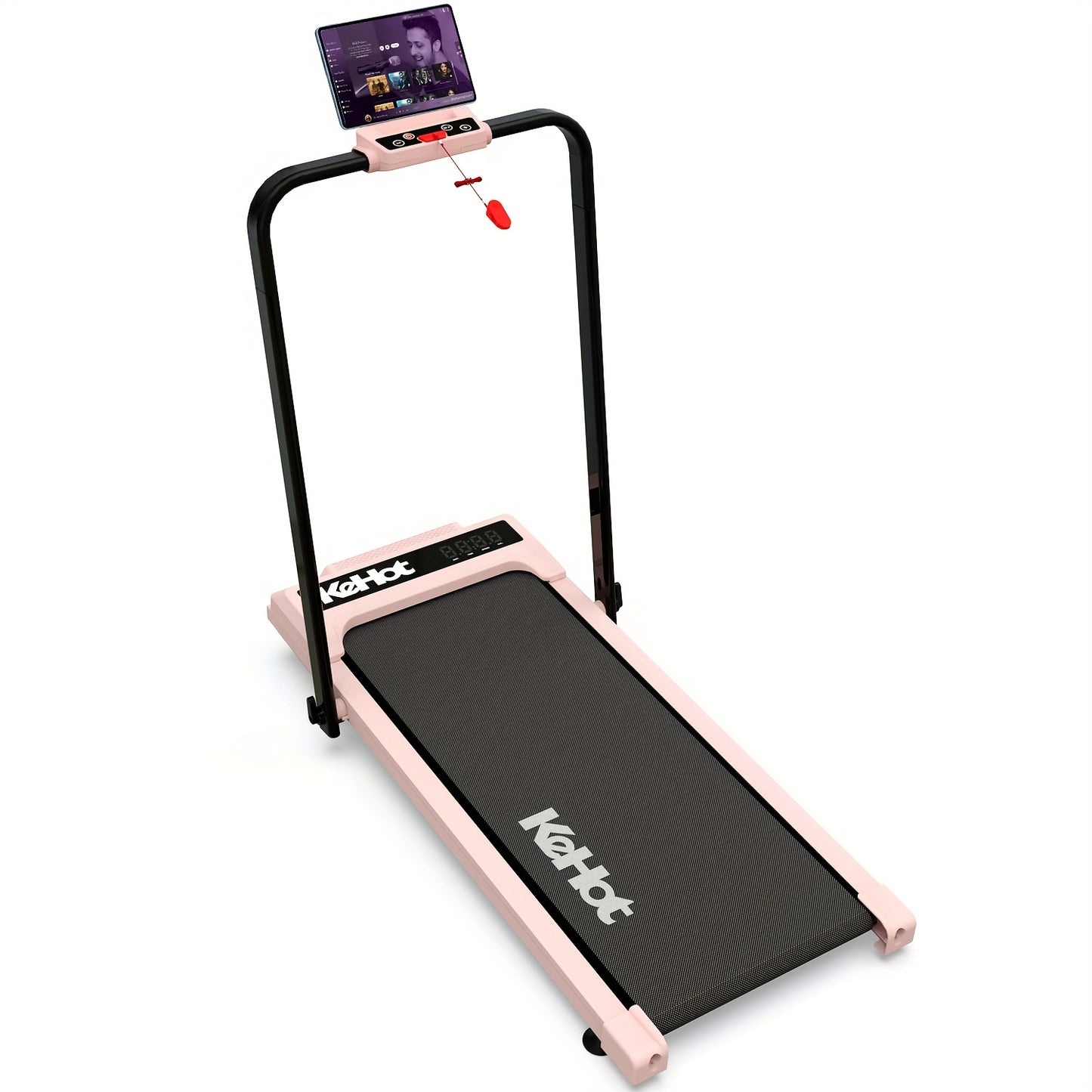 Loopband – Loopmachine – Treadmill – Wandelmachine – Hardloopband – Inklapbaar Design – Handmatige Hellingshoek – LED-Display – Veiligheidssleutel – Roze – Compact en Stil – 230V Adapter