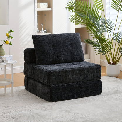 Inklapbare Slaapbank – Bedbank – Logeerbed – Slaapstoel – Zitbed – Chenille Stof – Ruimtebesparend Design – Inclusief Matras en Rugleuning – Grijs