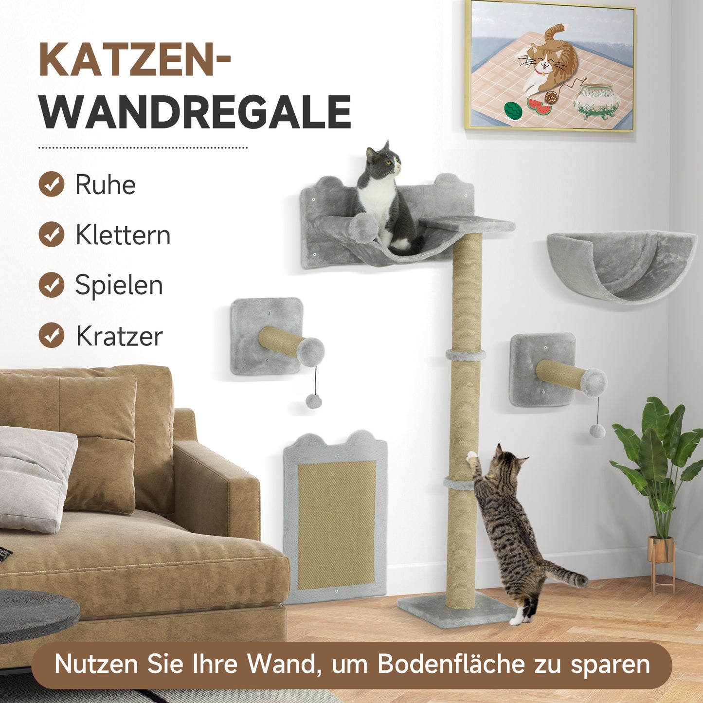 Kattenklimwand – Kattenmuur – Krabpaal – Kattenmeubel – Kattenwand – Muurbevestigd – Ruimtebesparend – Duurzame Jute Krabpalen
