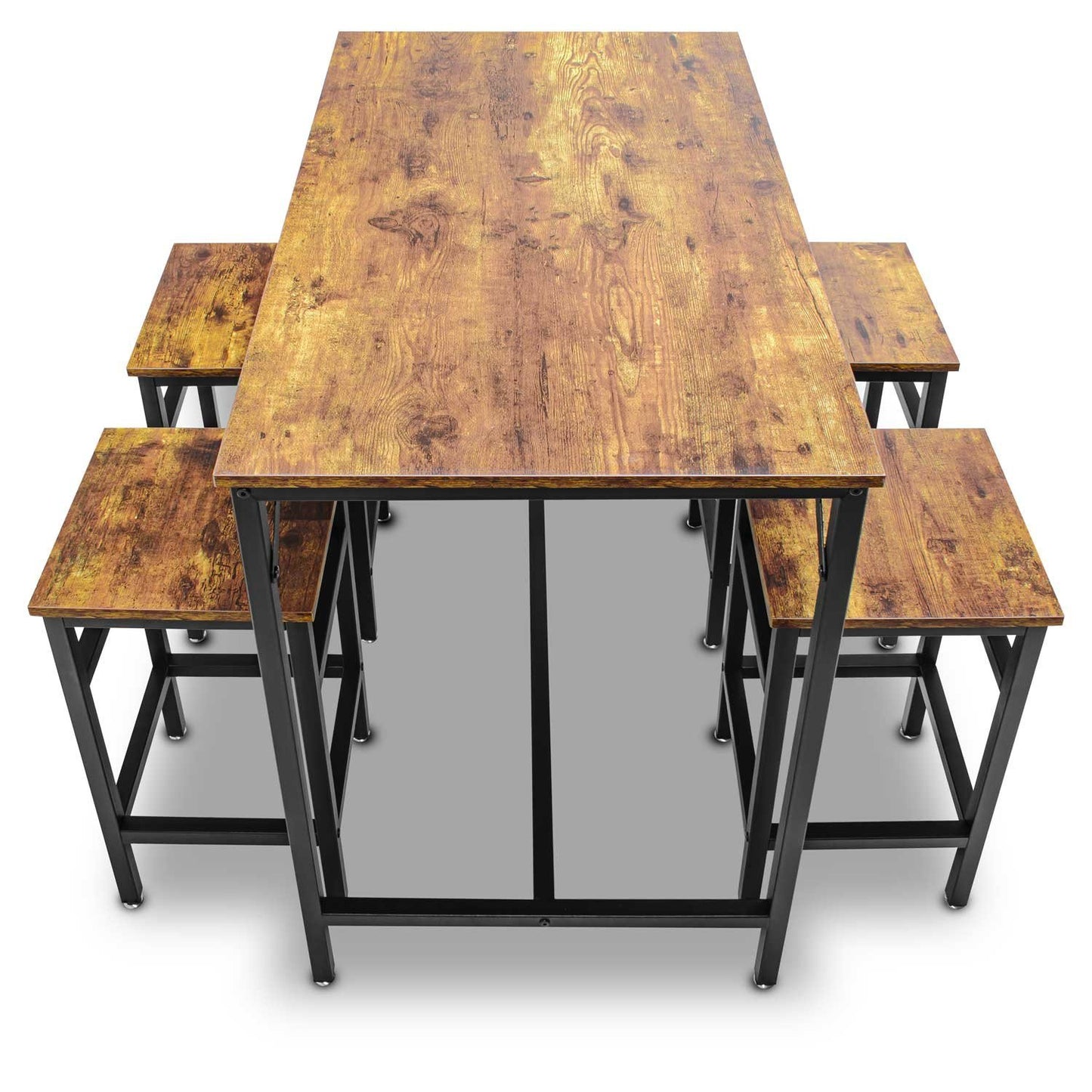Industriële Bartafelset – Barset – Bartafel Met Krukken – Ontbijthoek – Hoge Tafel – Compact Ontwerp – MDF Blad Met Metaal Frame – 4 Zits Bruin Eikenhoutlook