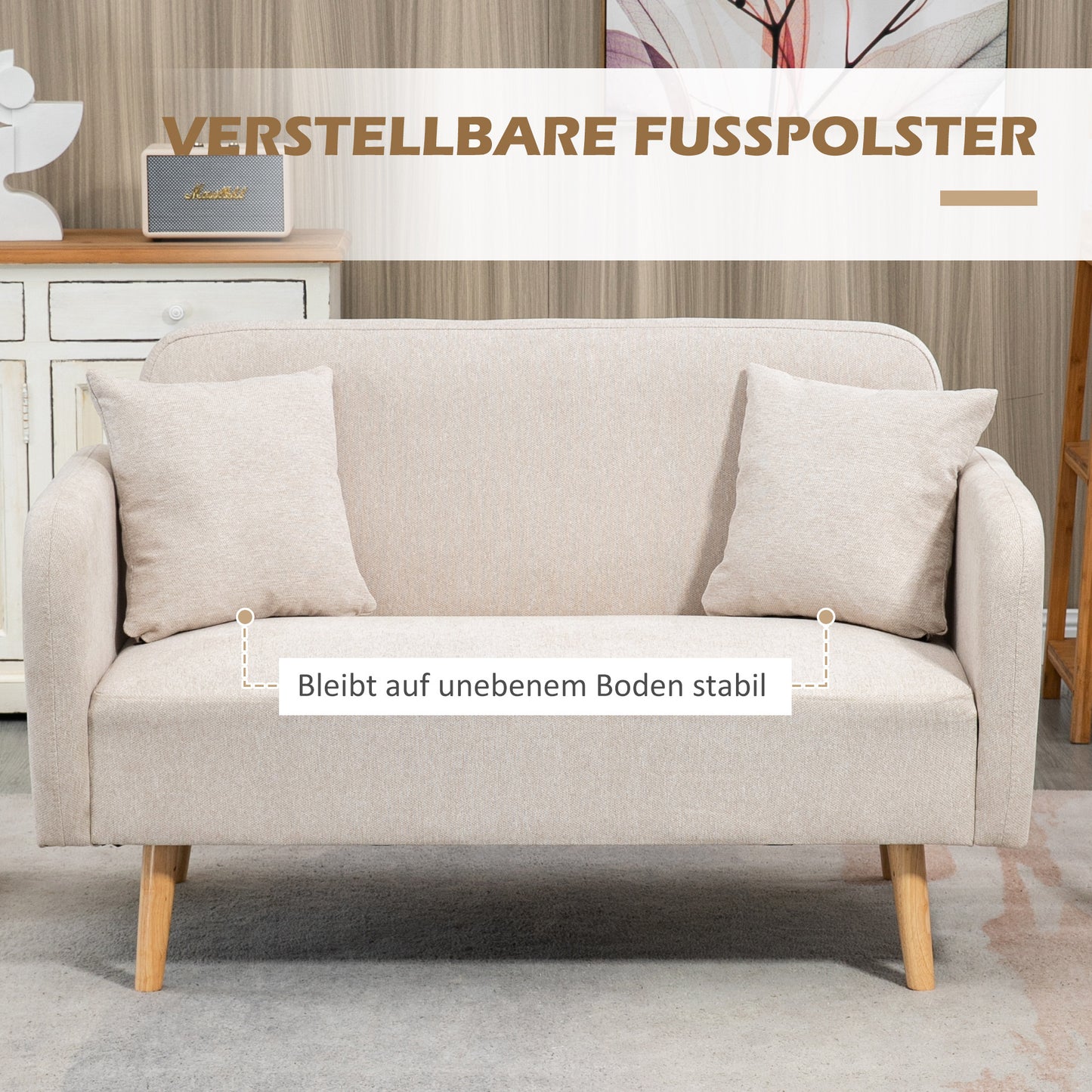 2-zitsbank – tweezitsbank – loveseat – zitbank – bankstel – fluwelen bekleding – verstelbare houten poten – 130x70x80 cm – inclusief 2 sierkussens