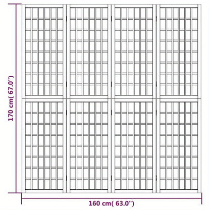 Elegant 4-Panel Foldable Wooden Room Divider, Japanese Style, Black with White Grid Pattern, 160.02cm x 170.18cm - Ideal for Modern Home & Office Decor, Preppy Room Decor