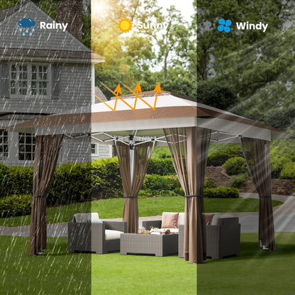 Partytent – Tuinpaviljoen – Pop-up Tent – Vouwtent – Overkapping – Waterdicht – Verstelbare Hoogte – Inclusief Muskietennet – Beige