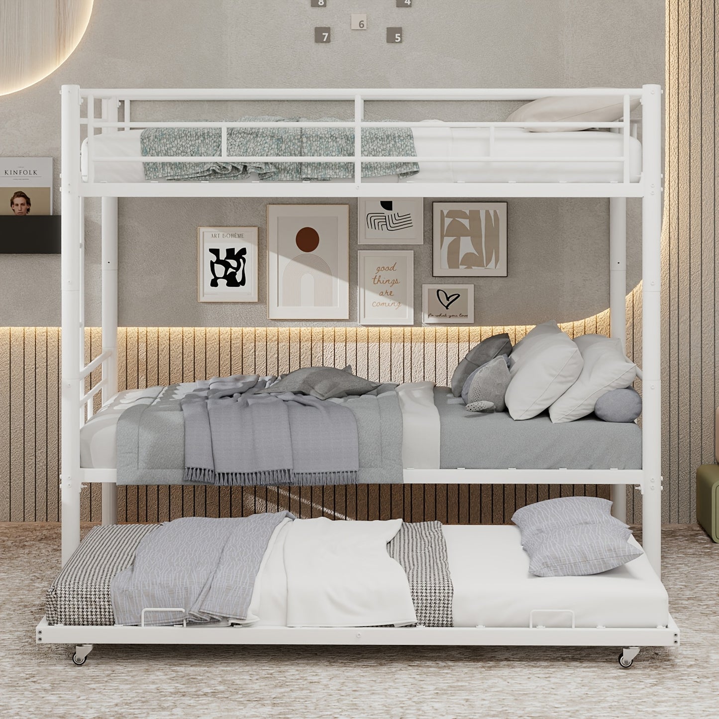 Hoogslaper – Stapelbed – Kinderbed – Metaalbed – Mezzaninebed – Stevig Metalen Frame – Veiligheidsrails Inclusief