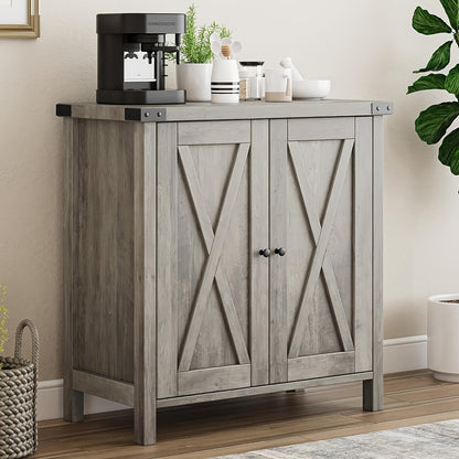 Farmhouse Sideboard Buffet Cabinet - Heavy-Duty MDF Construction w/ Adjustable Shelves, Modern White & Metallic Legs, Compact Entryway/ Living Room/ Dining Cabinet, Freestanding Storage for Small Spaces (95.25 KG Capacity), E