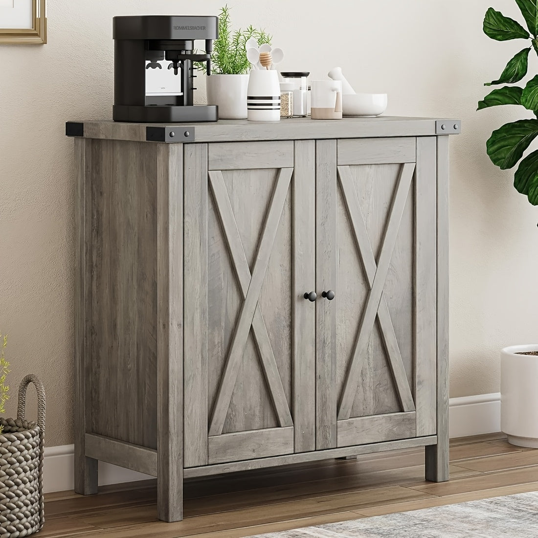 Farmhouse Sidetable – Dressoir – Buffetkast – Opbergkast – Haltafel – Grijs – MDF Metalen Poten – Compact Ontwerp Met 2 Lades