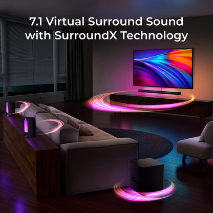 Soundbar – Home Cinema Geluidssysteem – Tv Luidspreker – Multimedia Speaker – Pc Audio – 7.1 Kanaals Surround – Draadloze Subwoofer – RGB Verlichting met App Bedienung