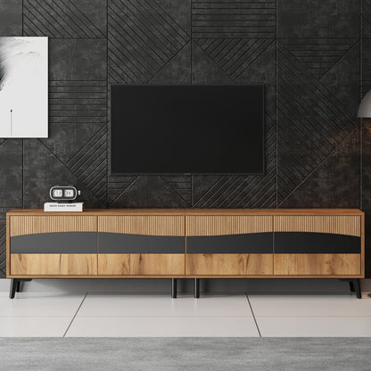 TV-meubel – TV-kast – TV-meubel woonkamer – Lowboard – Mediaconsol – Natuurlijke Houtkleur Met Zwarte Accenten – 180 cm Breed Met 4 Kasten En 30 kg Draagvermogen