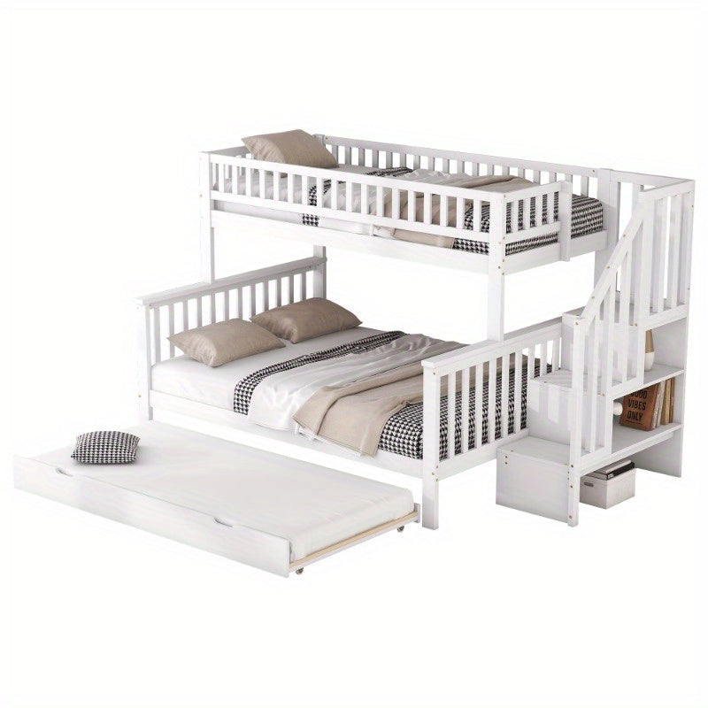 Stapelbed – Hoogslaper – Kinderbed – Etagebed – Bunkbed – Wit – Ruimtebesparend Ontwerp – Uitschuifladen Met Ladder – 140x200 & 90x200 cm – Lattenbodem – Eenvoudige Montage