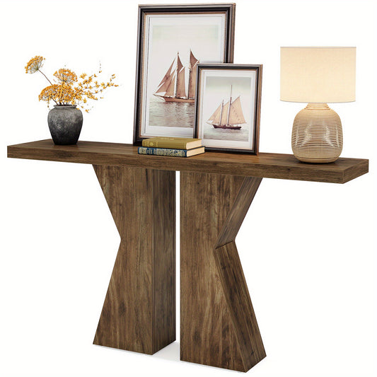 Haltafel – Sidetable – Console – Entreetafel – Woonkamertafel – Rustic Brown – Stevig 1,57 cm Massief Houten Blad – Dubbel K-vormig Onderstel voor Extra Stabiliteit