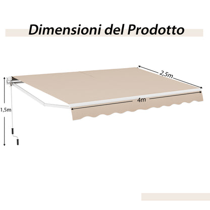 Zonnescherm Uitschuifbaar – Zonwering – Luifel – Buitenzonnescherm – Terrasoverkapping – 4x2,5 Meter – 280g Polyester – Handmatige Zwengel