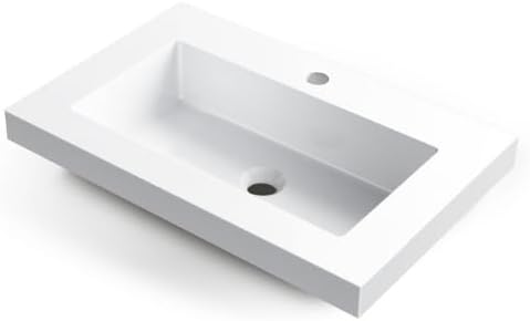 RICA Washbasin Surface Mounted Sink Square 60x40cm with Tap Hole, Durable, Modern, Chemical Resistant, Warm Touch, White Made of Conglomerate - QUORE