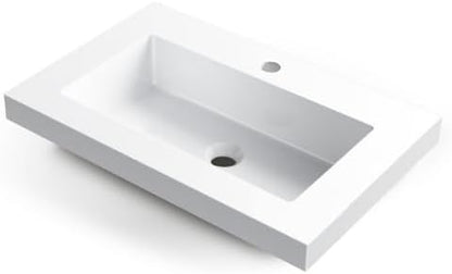 RICA Washbasin Surface Mounted Sink Square 60x40cm with Tap Hole, Durable, Modern, Chemical Resistant, Warm Touch, White Made of Conglomerate - QUORE