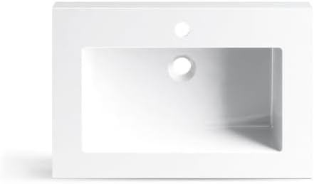 RICA Washbasin Surface Mounted Sink Square 60x40cm with Tap Hole, Durable, Modern, Chemical Resistant, Warm Touch, White Made of Conglomerate - QUORE
