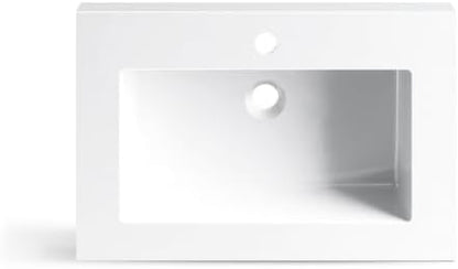 RICA Washbasin Surface Mounted Sink Square 60x40cm with Tap Hole, Durable, Modern, Chemical Resistant, Warm Touch, White Made of Conglomerate - QUORE