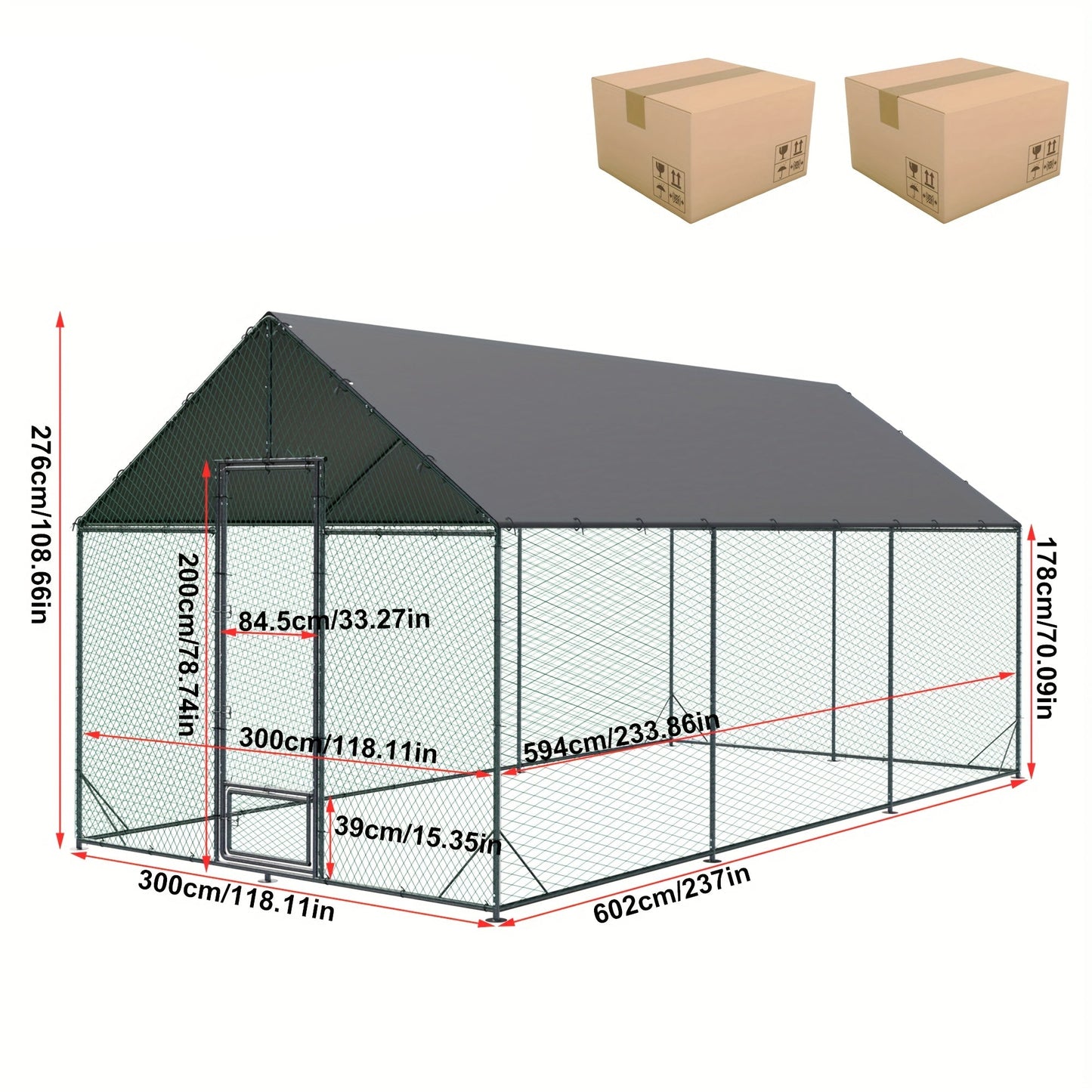 Kippenhok – Buitenren – Pluimveestal – Dierenverblijf – Kippenren – Gegalvaniseerd Stalen Frame – UV-Bestendig Zonnescherm – XXL Vrije Uitloop