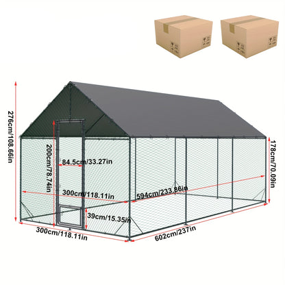 Kippenhok – Buitenren – Pluimveestal – Dierenverblijf – Kippenren – Gegalvaniseerd Stalen Frame – UV-Bestendig Zonnescherm – XXL Vrije Uitloop