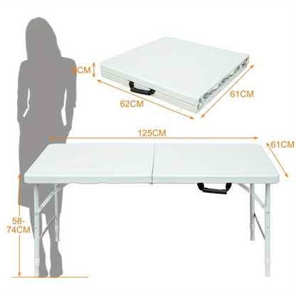 Campingtafel – Kampeertafel – Klaptafel – Vouwtafel – Inklapbare Tafel – Verstelbare Hoogte 125 cm – Stevig Wit Tafelblad & Zwarte Poten – Draagkracht 135 kg