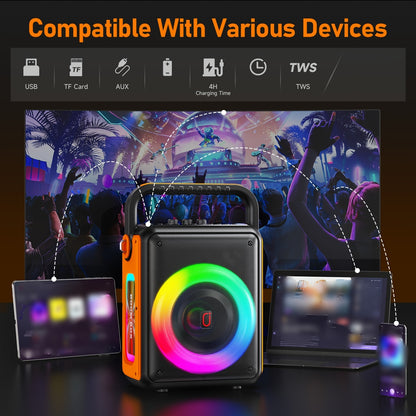 Karaokemachine – Draagbare Speaker – Bluetooth Karaoke Set – Karaoke Luidspreker – Draadloze Microfoons – 3D Surround Geluid – Dynamische LED Verlichting