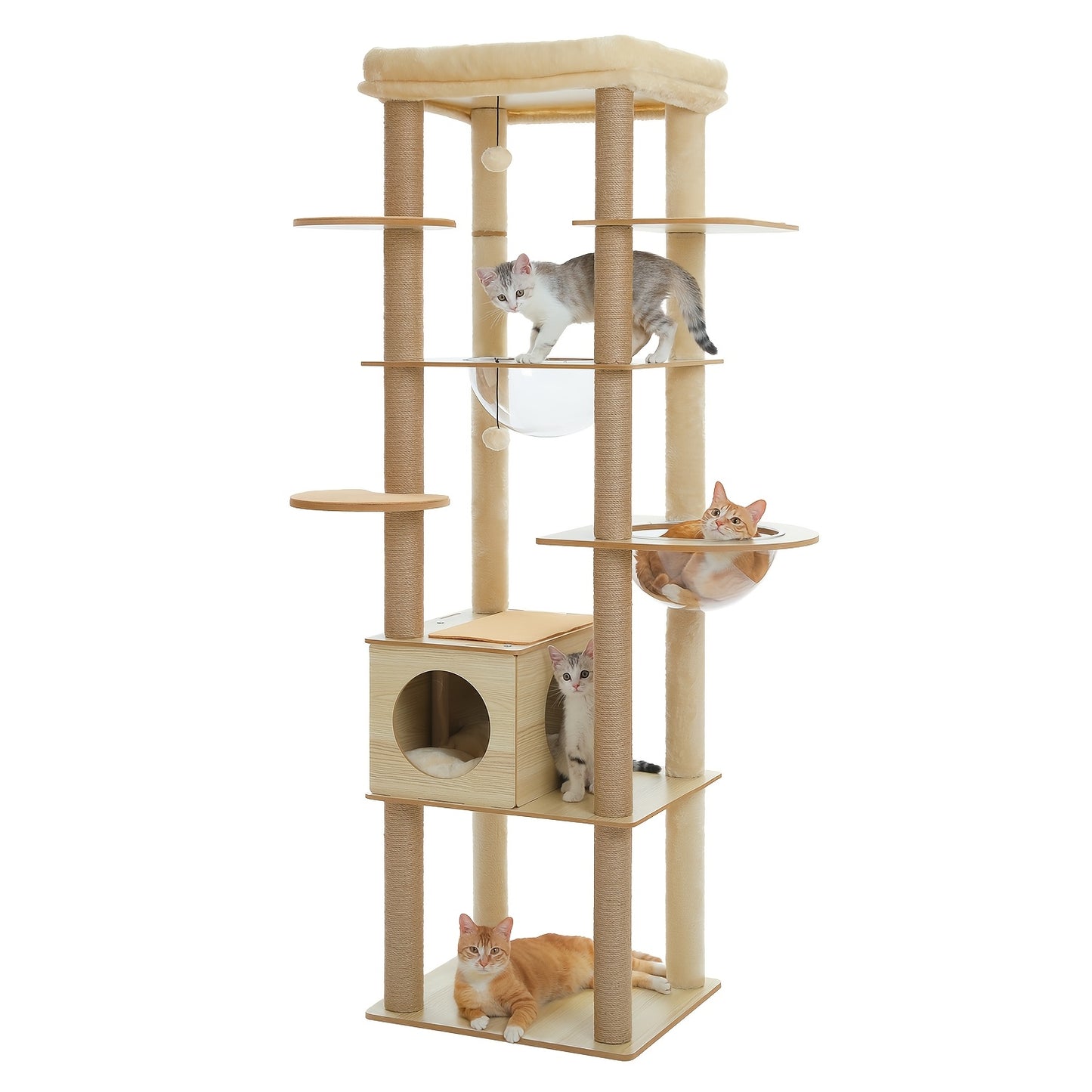 Krabpaal – Kattenboom – Kattenhuis – Kattentoren – Krabmeubel – 180 cm Hoog – Robuuste Houten Constructie