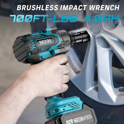 Draadloze Slagschroevendraaier – Accu Slagschroefmachine – Impact Wrench – Accu Moersleutel – Elektrische Slagsleutel – 950 Nm Koppel – Brushless Motor – 2 x 4,0 Ah Batterijen – Snellader – 5 Dopmaten