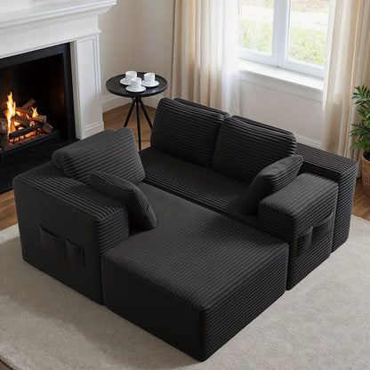Hoekbank – Hoeksalon – L-vormige bank – Chaise longue bank – Modulaire sofa – Donkergrijs velvet – Memory foam kussens – Stevig frame