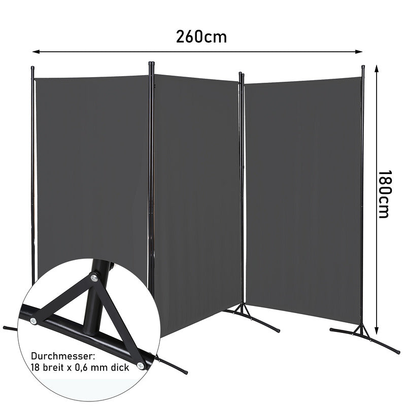 Kamerscherm – Roomdivider – Scheidingswand – Paravent – Privacy Scherm – Donkergrijs – Vouwbaar – Met Metalen Frame 180x180 cm