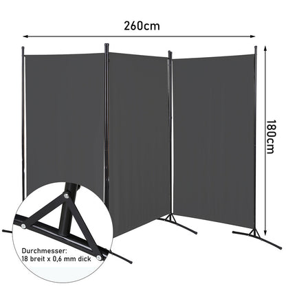 Kamerscherm – Roomdivider – Scheidingswand – Paravent – Privacy Scherm – Donkergrijs – Vouwbaar – Met Metalen Frame 180x180 cm