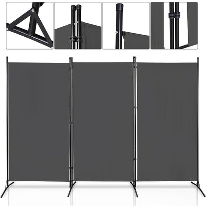 Kamerscherm – Roomdivider – Scheidingswand – Paravent – Privacy Scherm – Donkergrijs – Vouwbaar – Met Metalen Frame 180x180 cm