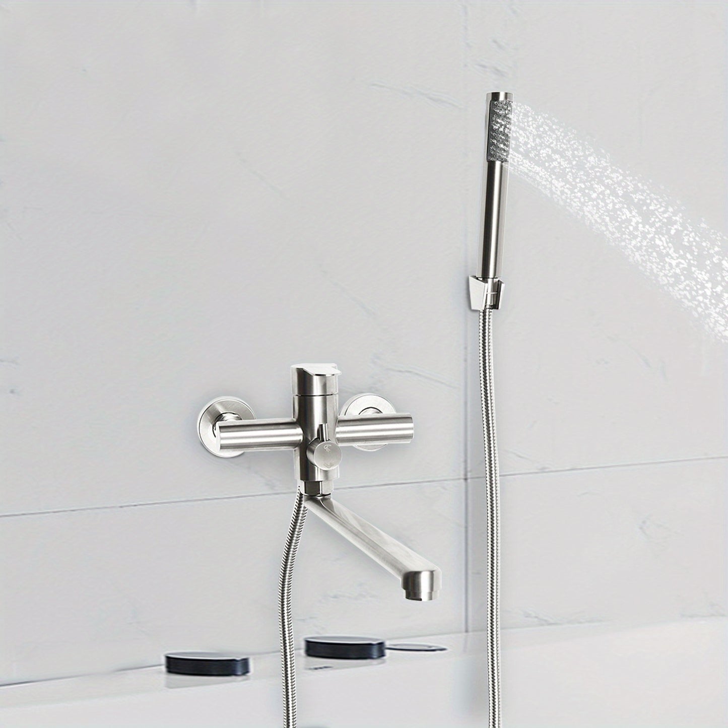 TOOL1SHOOO 22.5cm Brushed Chrome Bath Mixer Faucet - 360° Swivel Wall-Mounted Shower Head with 2 Spout Modes, Modern Design for Home Bathrooms, Hotels, Spas & Gyms, Bathroom Upgrade, Sleek Bathroom Style, Durable Bathroom Fi