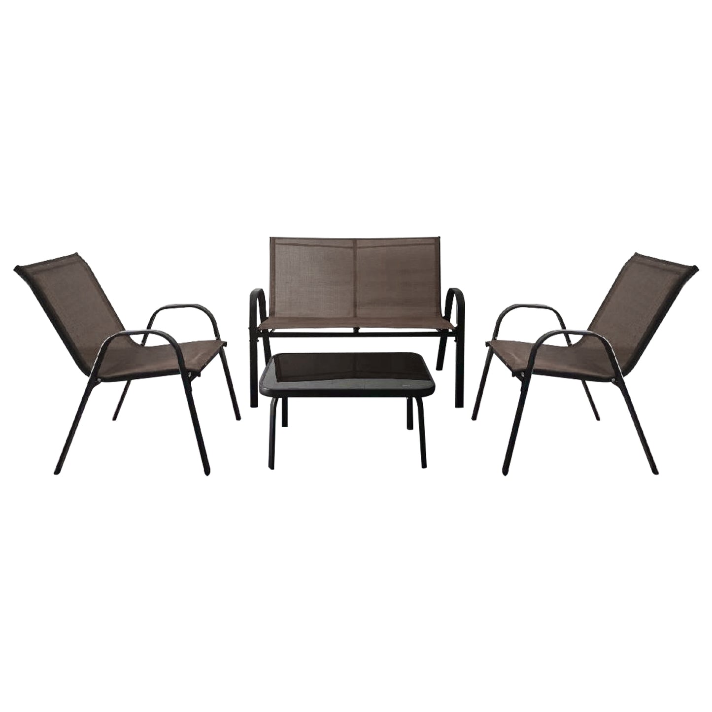 Terrasmeubelset – Tuinset – Lounge Set – Buitenset – Balkonmeubels – Metalen Frame – Geharde Glas Tafelblad