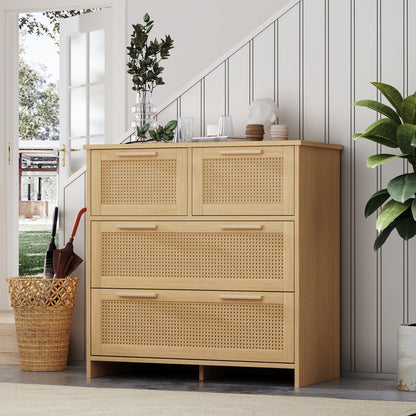 Ladekast – Ladenkast – Kommode – Dressoir – Opbergkast – 4 Lades – Massief Hout Handgrepen – 80x80x38 cm