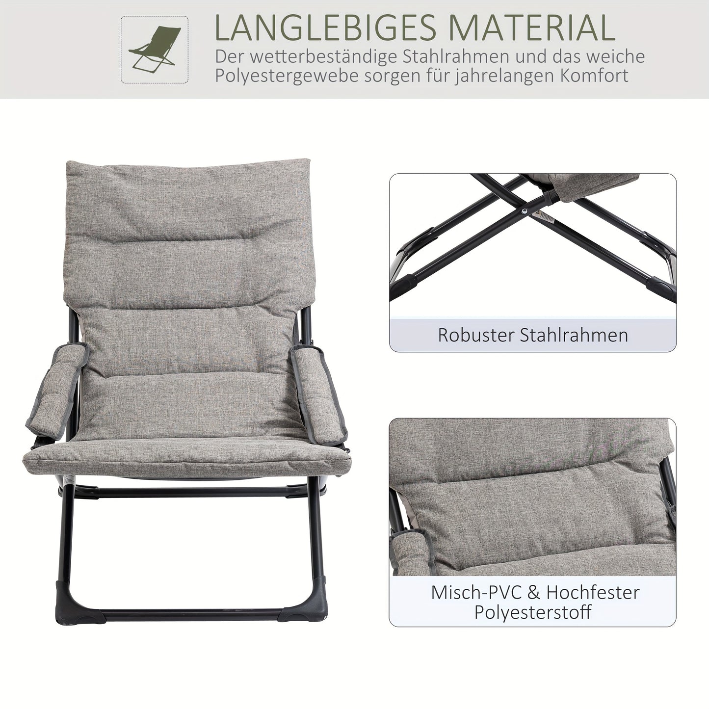 Opvouwbare Stoel – Klapstoel – Zitstoel – Binnenstoel – Relaxstoel – Verwijderbaar Kussen – Stevig Stalen Frame – Grijs – 66x94x79 cm