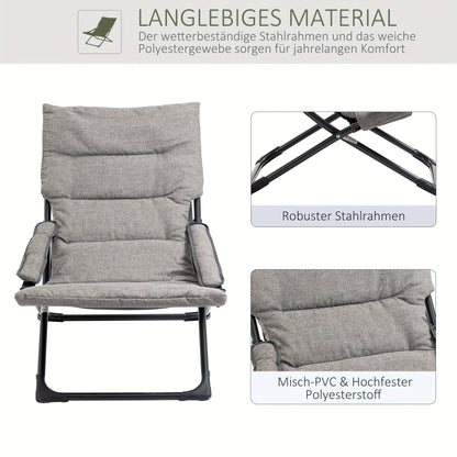 Opvouwbare Stoel – Klapstoel – Zitstoel – Binnenstoel – Relaxstoel – Verwijderbaar Kussen – Stevig Stalen Frame – Grijs – 66x94x79 cm