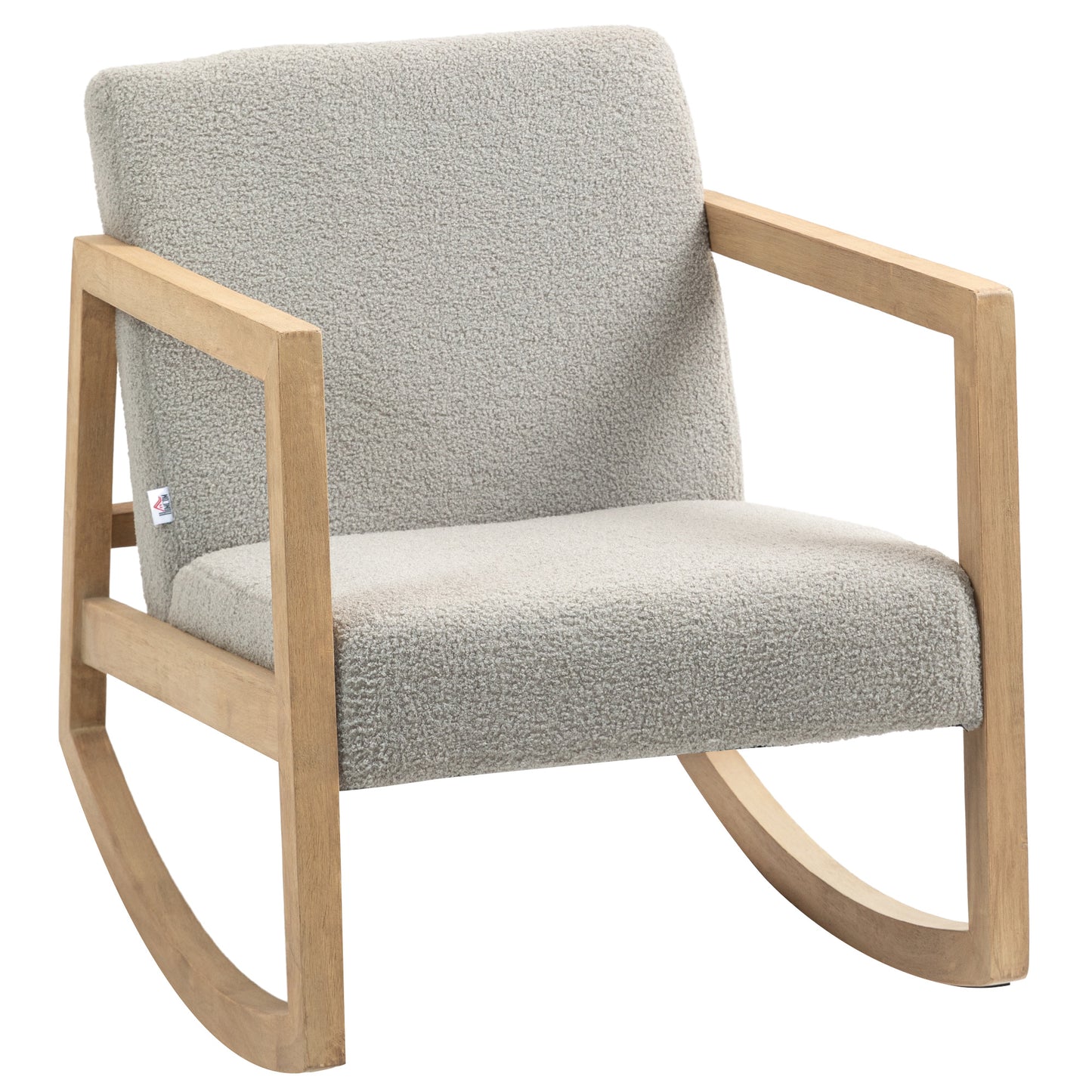 Schommelstoel – Relaxstoel – Fauteuil – Voedingsstoel – Loungestoel – Bouclé Stoffering – Massief Hevea Houten Frame – 60 x 81 x 71 cm – 150 kg Draagkracht