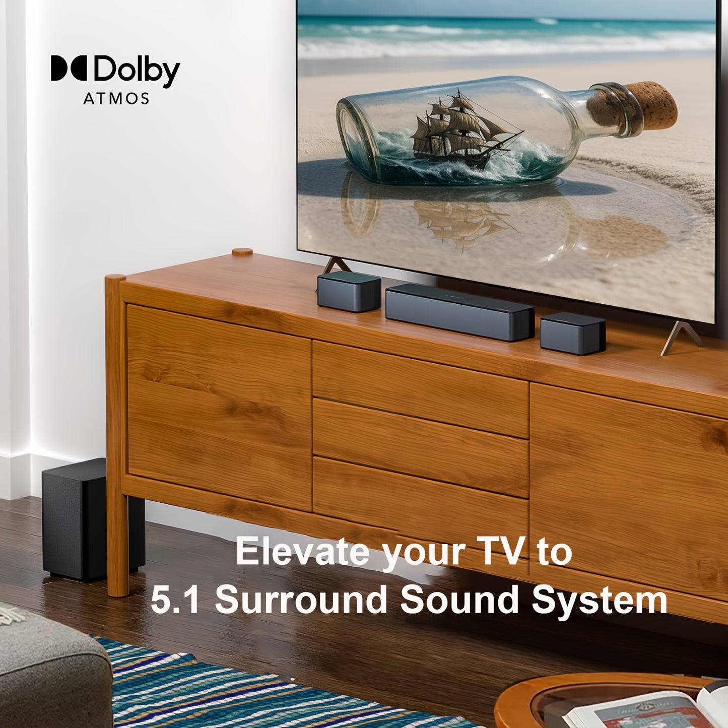 5.1 Soundbar – Surround Sound Systeem – Home Cinema Set – Dolby Atmos Speaker – Wireless Subwoofer – 410W Piekvermogen – HD eARC Aansluiting