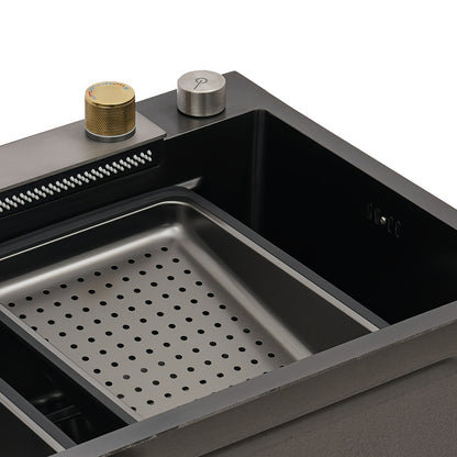 RVS Keukenspoelbak – Keukenspoelbak – Spoelbak – Keukenspoelbak Met Kraan – Spoeltafel – 80cm Diepe Wastafel – 3 Waterstanden Met Uittrekbare Kraan