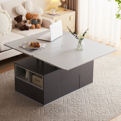 Salontafel – Koffietafel – Bijzettafel – Woonkamertafel – Opbergtafel – Extra Lang Met Lift-Top – Grote Opbergruimte Met Lades En Planken
