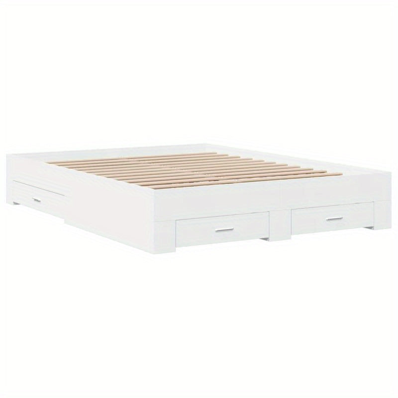 Bedkast – Bedframe – Bedombouw – Bedlade – Opbergbed – Wit – 160x200 cm – Massief Hout – Met Opbergladen