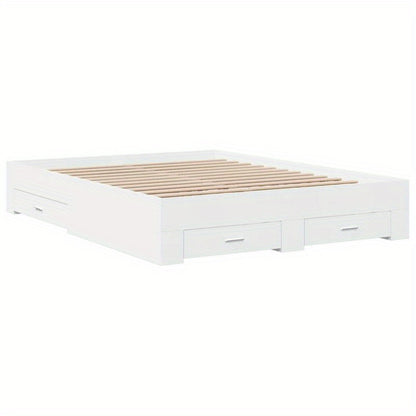 Bedkast – Bedframe – Bedombouw – Bedlade – Opbergbed – Wit – 160x200 cm – Massief Hout – Met Opbergladen